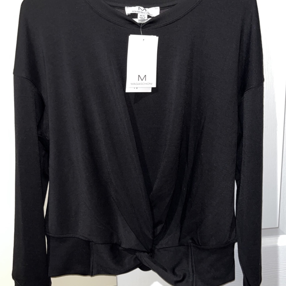 Magaschoni Black Crew Neck Criss Cross Sweatshirt nwt